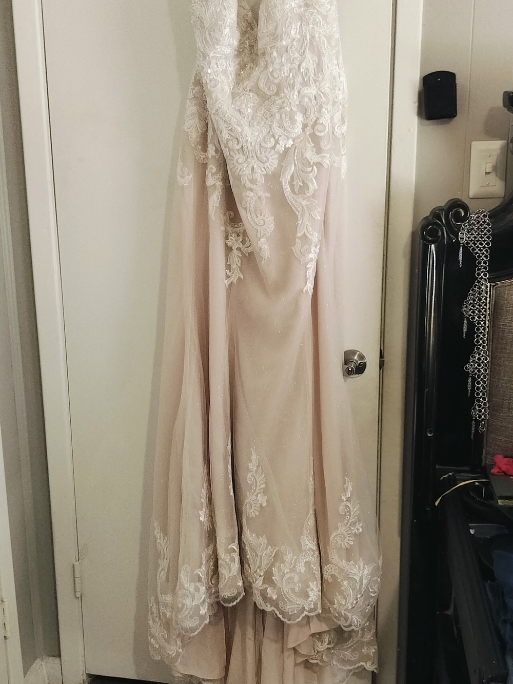 Elegant Lace Appliqué Wedding Dress In Blush